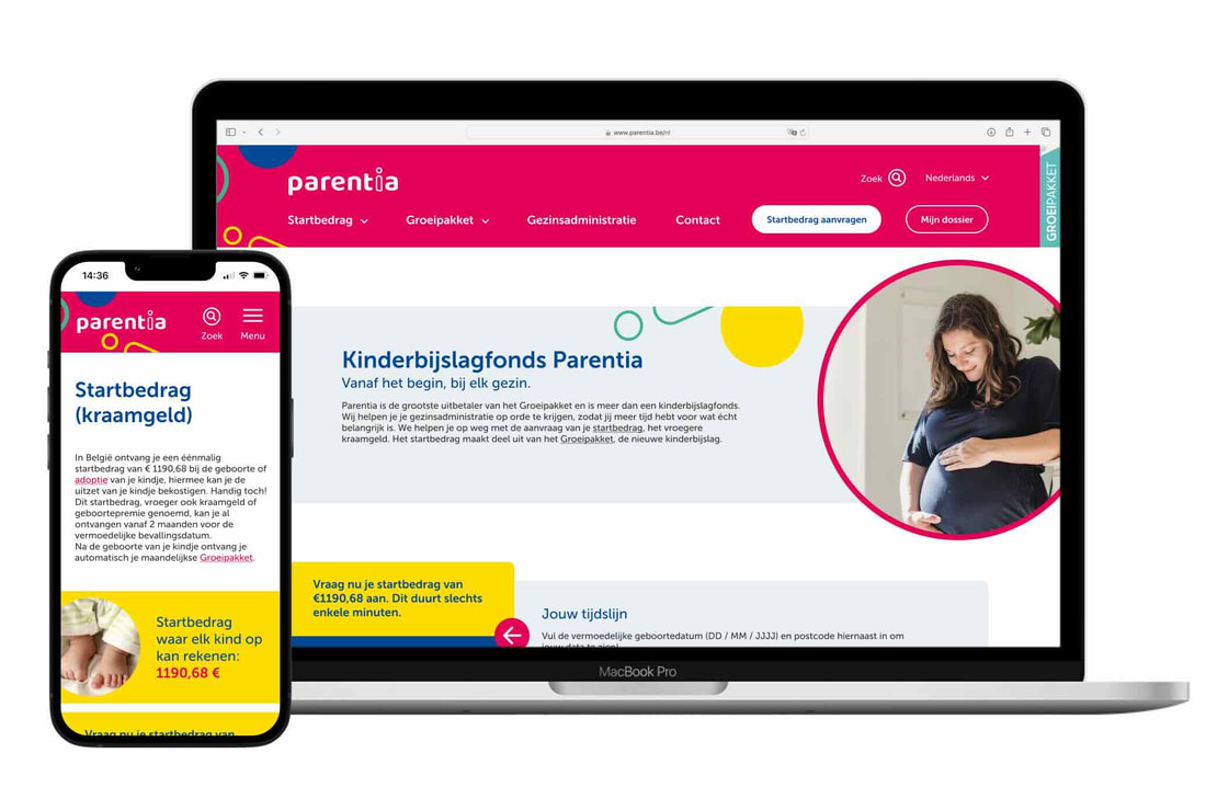 desktop en mobile UI design voor de Parentia website