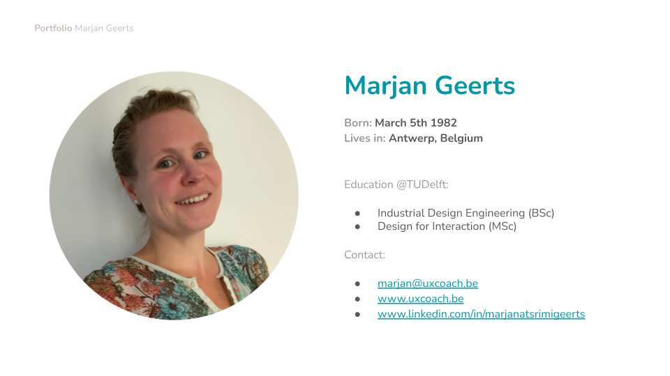 UX design portfolio Marjan Geerts: bio, profiel, linkedin